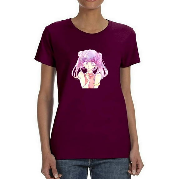 Anime Girl Quiet Sign T-Shirt Women -Image by Shutterstock, Female Large