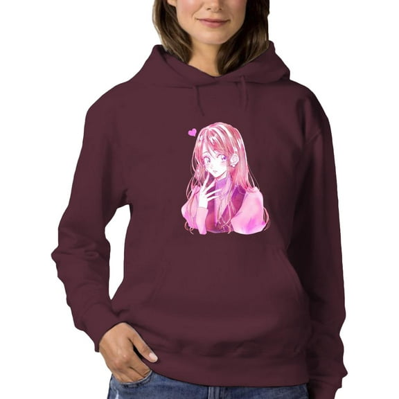 Anime Girl Shy W Heart Hoodie Women -Image by Shutterstock, Female 5X-Large