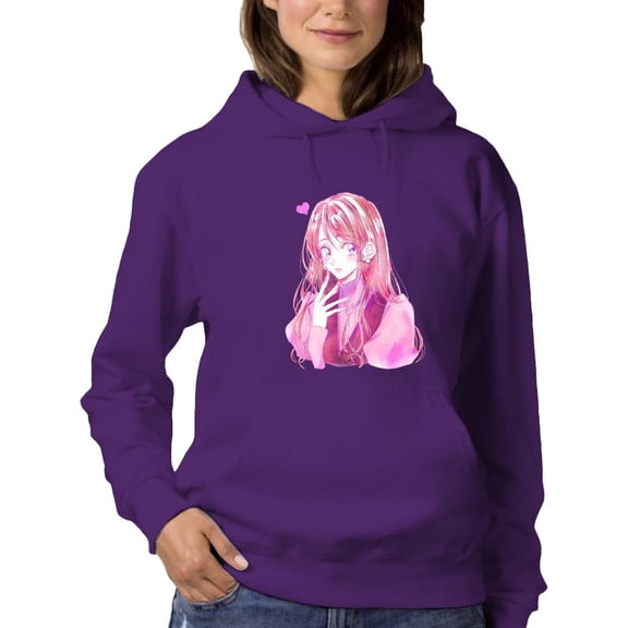 Anime Girl Shy W Heart Hoodie Women -Image by Shutterstock, Female Medium
