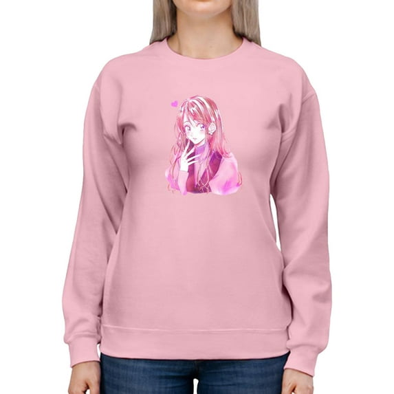 Anime Girl Shy W Heart Sweatshirt Women -Image by Shutterstock, Female 3X-Large
