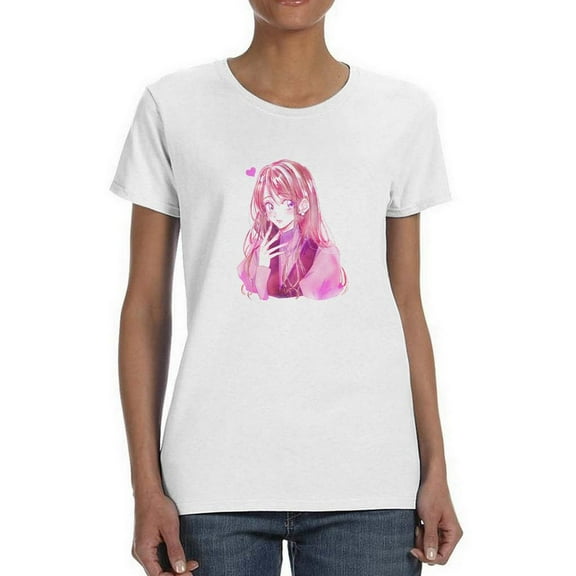 Anime Girl Shy W Heart T-Shirt Women -Image by Shutterstock, Female Small
