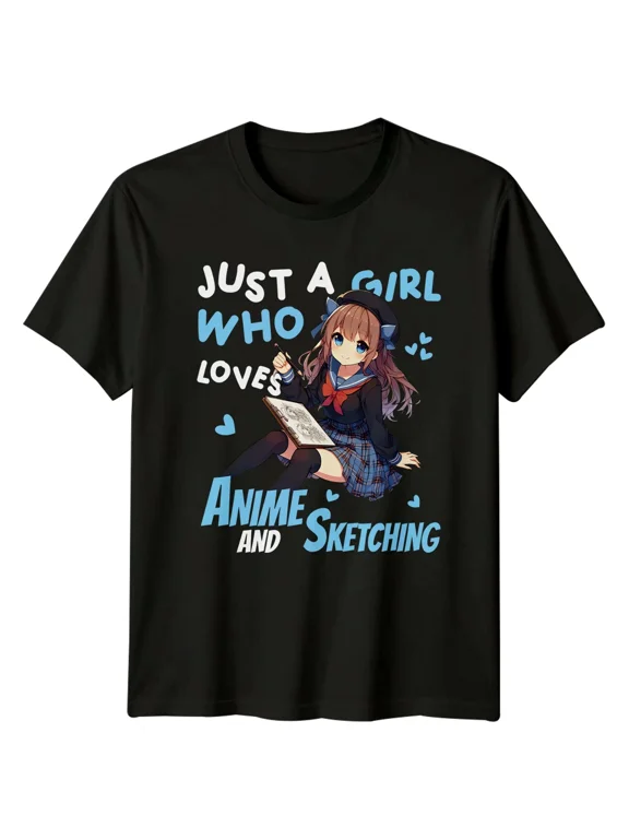 Anime Girl Sketching Just A Girl Who Loves Anime T-Shirt Gift For Her