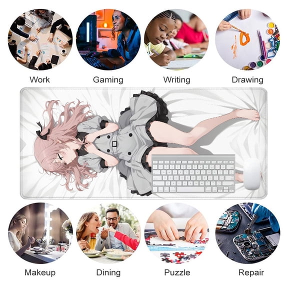 Anime Girl Sleeping on Bed Mouse Pad 31.5 x 11.82 Inches Rubber Desk Accessory