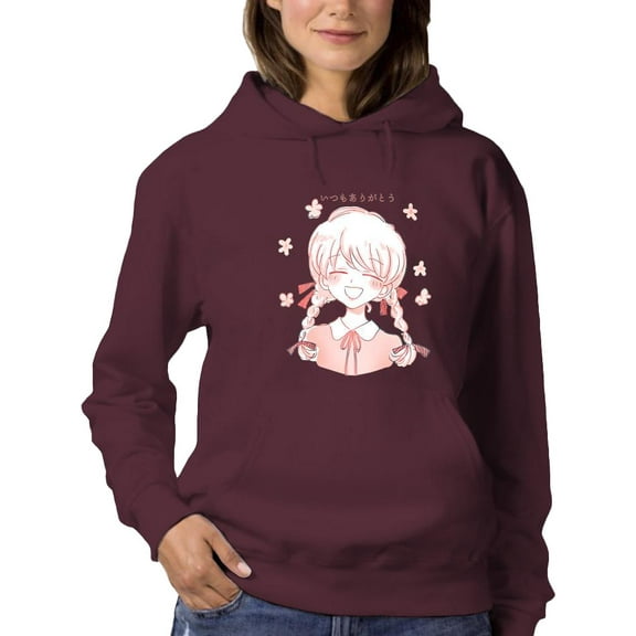 Anime Girl Smiling Hoodie Women -Image by Shutterstock, Female 4X-Large