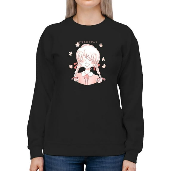 Anime Girl Smiling Sweatshirt Women -Image by Shutterstock, Female 3X-Large
