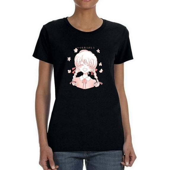 Anime Girl Smiling T-Shirt Women -Image by Shutterstock, Female XX-Large
