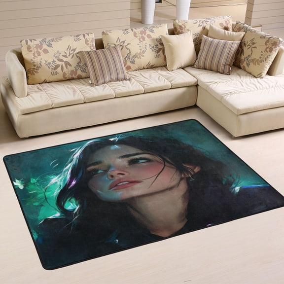 Anime Girl Soft Polyester Area Rug 36''x24'', Non Slip, Memory Foam, Water Absorbent