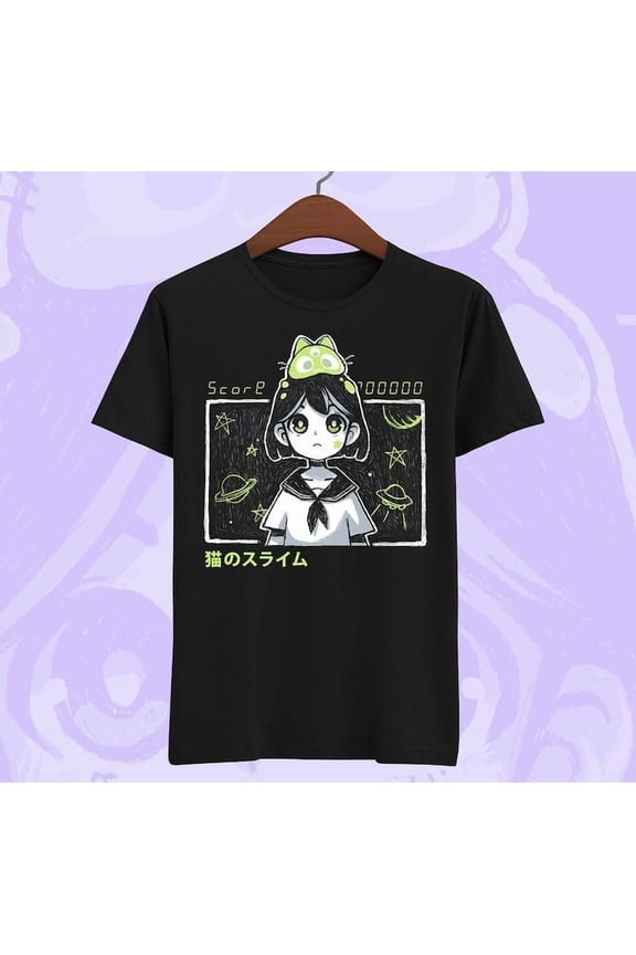 Anime Girl T-shirt - Kawaii Space Girl - Manga Harajuku Style - Chibi Cat Invader - Cute Space Girl - Retro Game