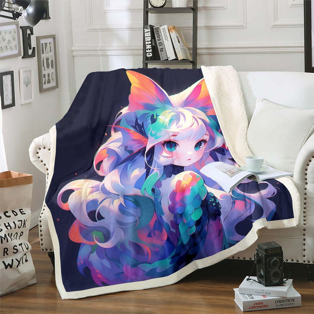Anime Girl Throw Blanket 3D Japanese Fleece Blanket Kawaii Girly