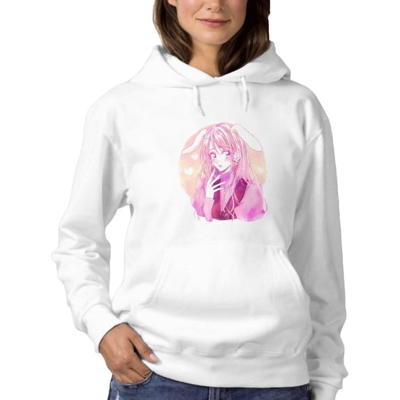 Anime Girl W Bunny Ears Hoodie Women -Image by Shutterstock, Female XX-Large