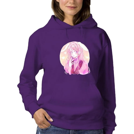 Anime Girl W Bunny Ears Hoodie Women -Image by Shutterstock, Female XX-Large