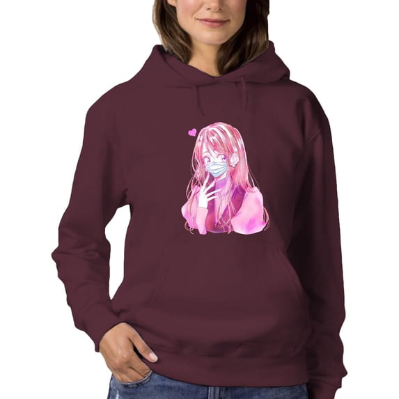 Anime Girl W Face Mask Hoodie Women -Image by Shutterstock, Female 3X-Large
