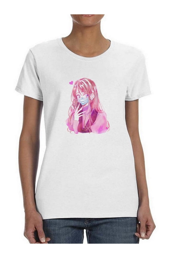 Anime Girl W Face Mask T-Shirt Women -Image by Shutterstock, Female Large