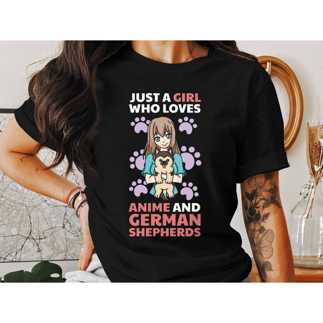 Anime Girl and German Shepherd TShirt, Cute Dog Owner Tee, Cartoon