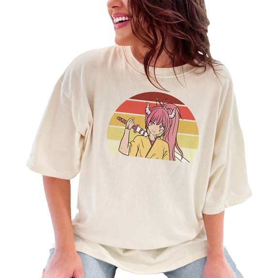 Anime Girl with Pink Hair Holding Sword, Ivory Comfort Colors T-Shirt, XL