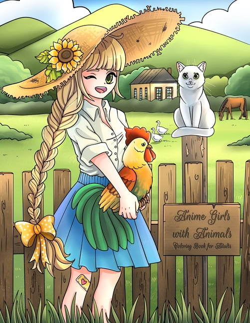 Anime Girls with Animals Anime Girls with Animals Coloring Book for Adults, Book 1, (Paperback)