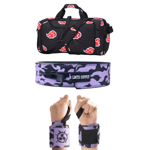 Anime Gym Bag, Belt and Wrist Wrap Set For Men And Women Accesories (Purple CursedM)