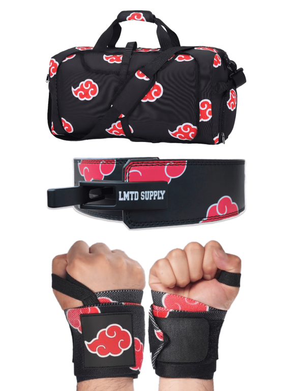 Anime Gym Bag, Belt and Wrist Wrap Set For Men And Women Accesories (Red Cloud)