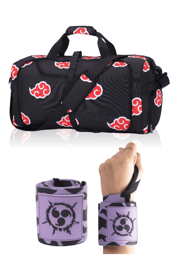 Anime Gym Bag for Women Men and Wrist Wrap Bundle Set (Purple CursedM)
