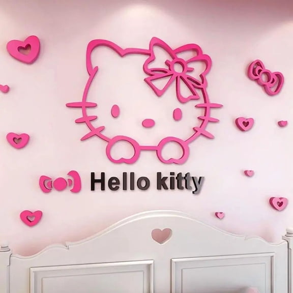 Anime Hello Kitty 3D Diy Wall Sticker Kawaii Sanrio Room Bedroom Cute Decorate Wall Stickers Gift