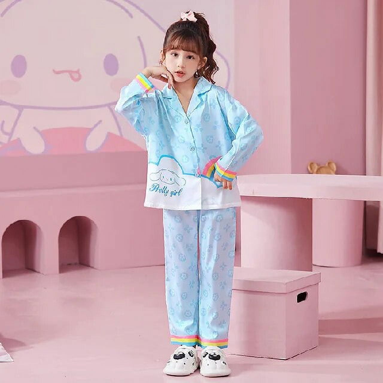 Anime Hello Kitty Pajamas Pants Cinnamoroll Loungewear Suit Girls Spring Cardigan Pajamas 2Pcs Set Princess Sleepwear Girl Gift