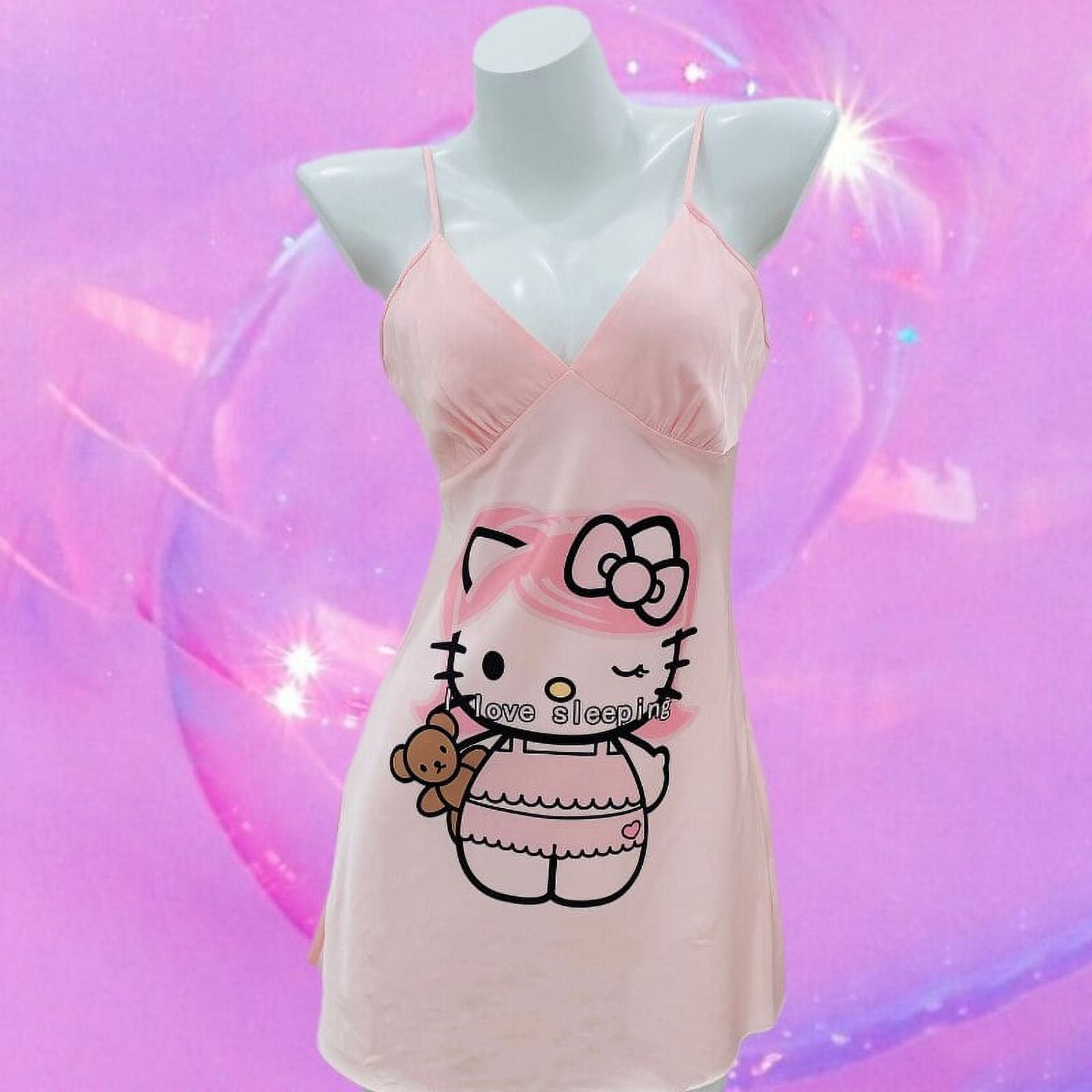 Anime Hello Kitty Sanrio Nightgown Summer New Hot Mulberry Silk One V
