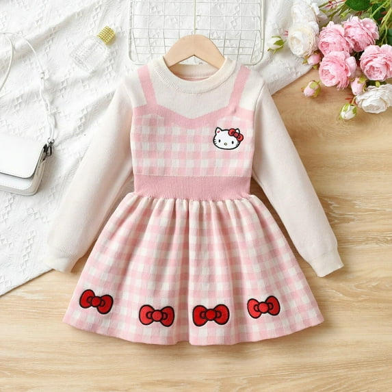 Anime HelloKittys Cartoon Dress for Girls Knitted Princess Dress Y2K Kawaii Autumn Cotton High Quality Party Dresses for Girls