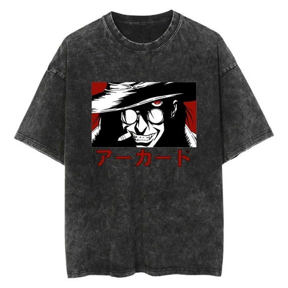 Anime Hellsing Washed Vintage T-Shirt Merch Casual Short Sleeved T Shirt Unisex TShirt