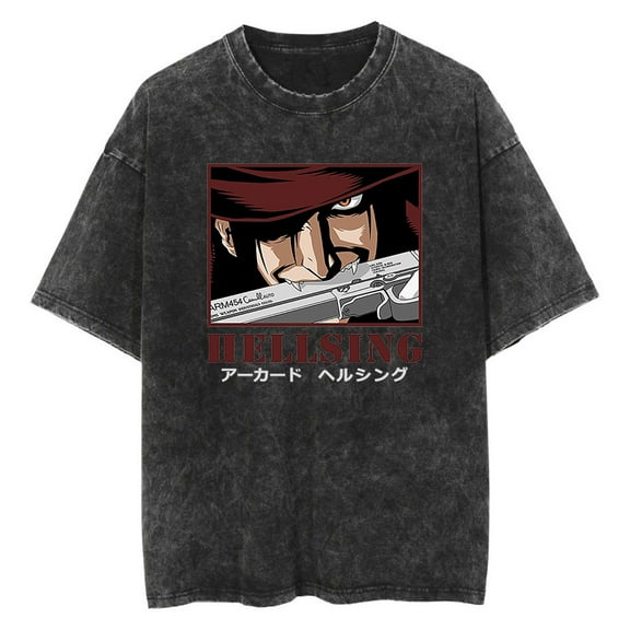 Anime Hellsing Washed Vintage T-Shirt Merch Casual Short Sleeved T Shirt Unisex TShirt