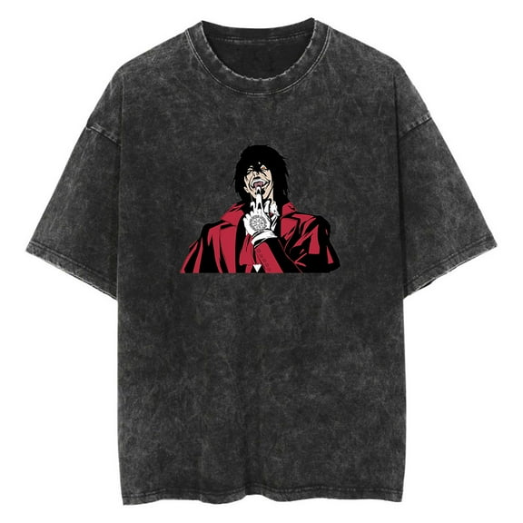 Anime Hellsing Washed Vintage T-Shirt Merch Casual Short Sleeved T Shirt Unisex TShirt