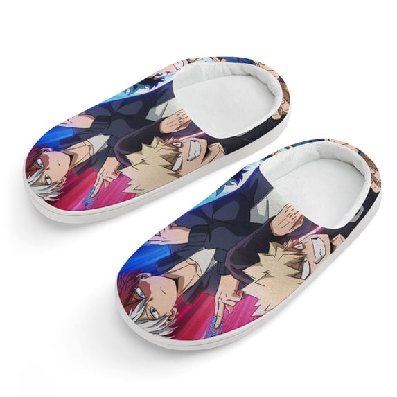 Anime My Hero Academia Kid's Cotton Slippers Winter Warm Soft Plush Slippers with Rubber Sole Non-Slip Indoor Outdoor Slip on Shoes Fluffy House Slippers For Boys Girls Teen