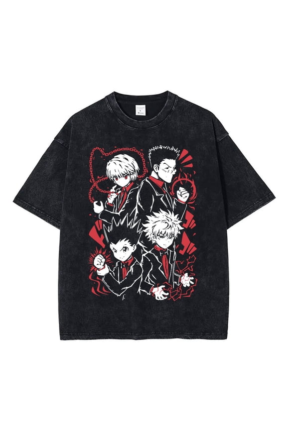 Anime Hunter X Hunter Vintage Washed T Shirt Phantom Troupe Feitan Potoo Shizuku Machi Hisoka Chrollo Lucilfer Spider T-shirt
