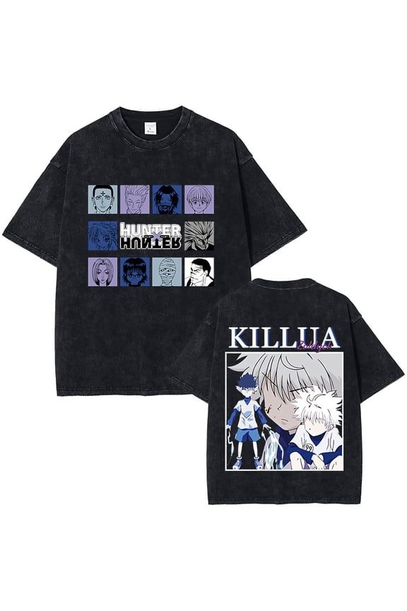 Anime Hunter X Hunter Vintage Washed T Shirt Phantom Troupe Feitan Potoo Shizuku Machi Hisoka Chrollo Lucilfer Spider T-shirt