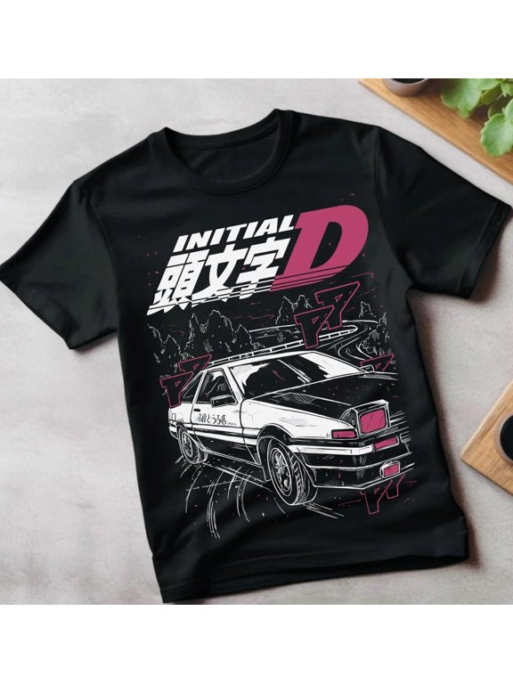 Anime Initial D Itsuki Fujiwara Trace Black T-Shirt