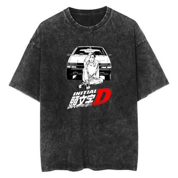 Anime Initial D Washed Vintage T-Shirt Merch Casual Short Sleeved T Shirt Unisex TShirt