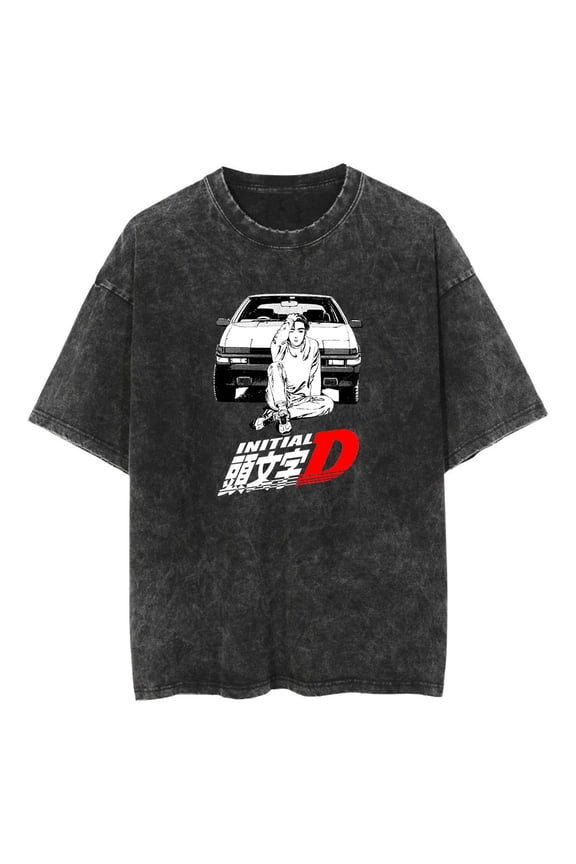 Anime Initial D Washed Vintage T-Shirt Merch Casual Short Sleeved T Shirt Unisex TShirt