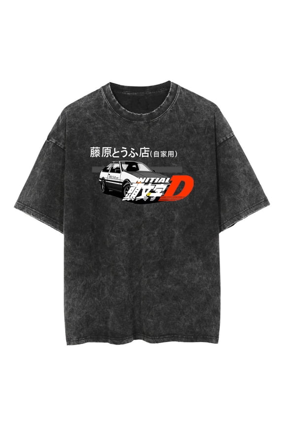 Anime Initial D Washed Vintage T-Shirt Merch Casual Short Sleeved T Shirt Unisex TShirt