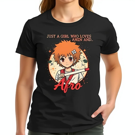 Anime Inspired Cotton Short Sleeve T-Shirt for Women - Vibrant Orange-Haired Character with Staff Retro Design " Just a girl who loves anime and "