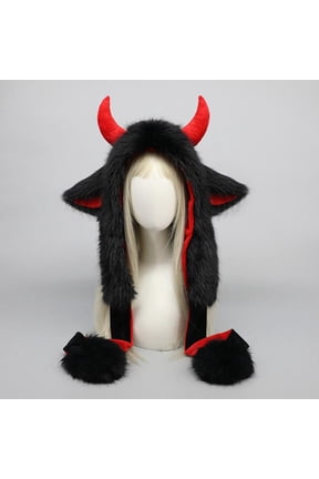 Anime Inspired Faux Fur Hat with Animal Ears, Cute Winter Beanie for Role Play Parties, Trendy Unisex Ear Protection Hat(Black)