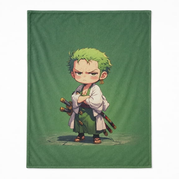 Anime-Inspired Swordsman Fleece Blanket, 280 GSM Polyester Throw