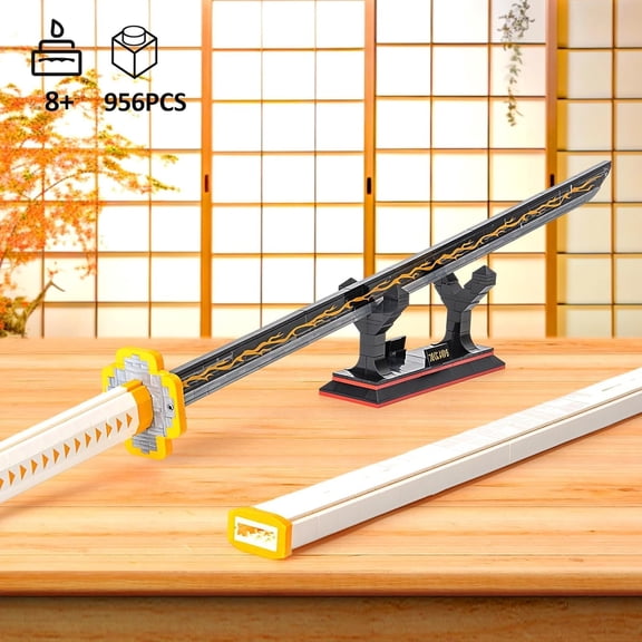 Anime-Inspired Yellow Samurai Sword Building Set, 39in Katana Building Block with Scabbard and Stand Model Kits Toy, Creative Samurai Sword Gifts for Adults (956 PCS)