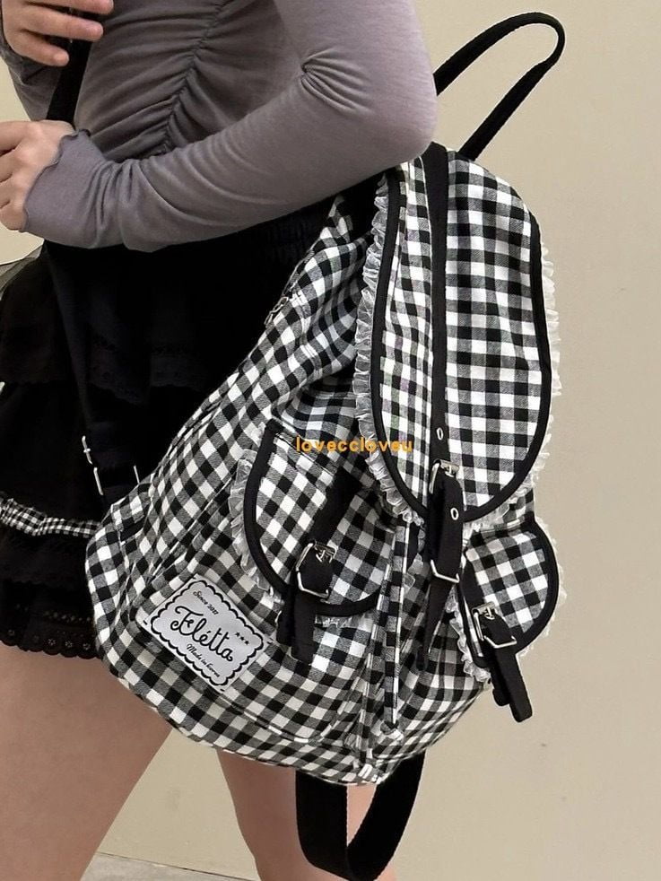Anime Ita Bag Backpack with Display Window, Black and White Grid Nylon ...