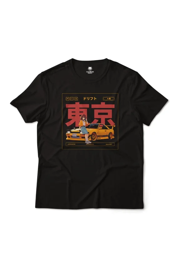 Anime JDM Drift Car Girl Retro Aesthetic Graphic Art Cotton Unisex T-Shirt, up to Size 5XL