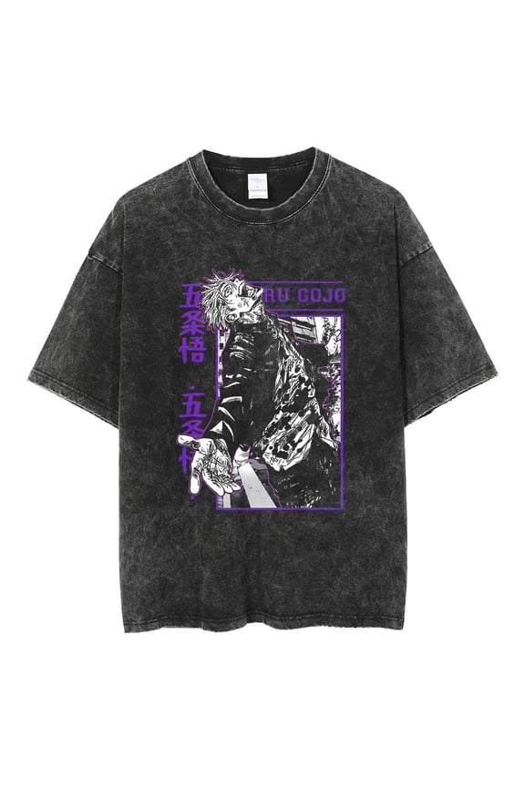 Anime JJK Washed T-Shirt, Itadori Yuji/Ryomen Sukuna Cosplay Costume Cartoon Tshirts Fushiguro Toji Round Neck Short Sleeve Shirt