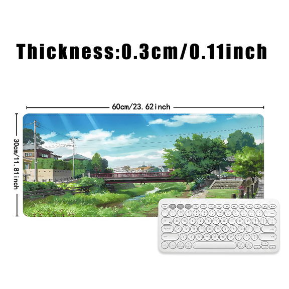 Anime Japanese Garden Mouse Pad 31.5 x 11.82 Inches Rubber Desk Mat with Red Bridge Scene for Office and Gaming