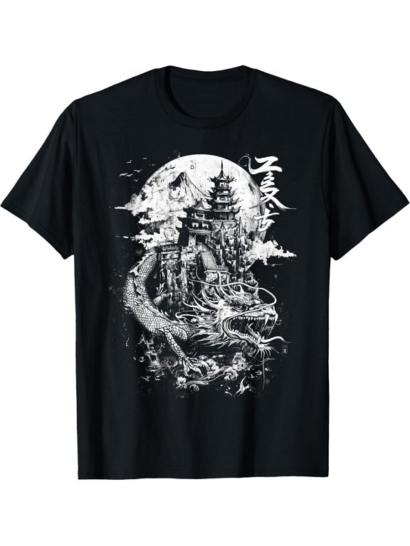 Anime Japanese Goth Castle 2d Dragon Mountain Temple T-Shirt
