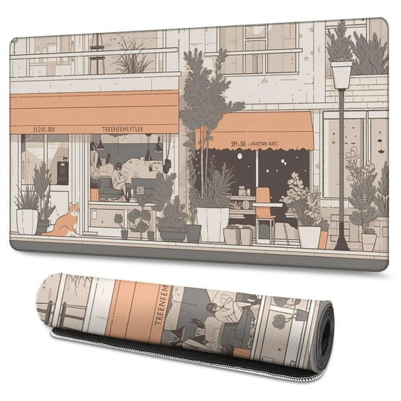 Anime Japanese Street View Gaming Mouse Mat,Rectangle 3XL Extra Large Mouse Pad 47.3 X 23.6 Inches Non-Slip Rubber Gaming Mouse Pad with Stitched Edges, Office Mouse Pad for Women Men Kids
