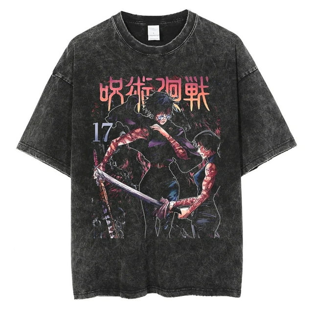 Anime Jjk Wash T Shirt Japanese Anime Short Sleeve Crewneck Tshirt