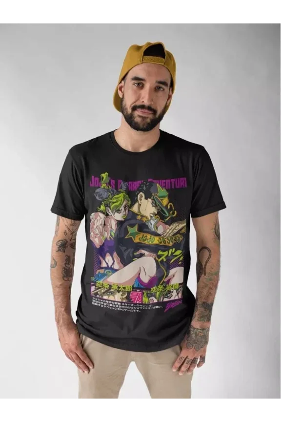 Anime Jolyne Jotaro Cujoh Kujo JoJo's Biza Black T Shirt Size S - 5XL