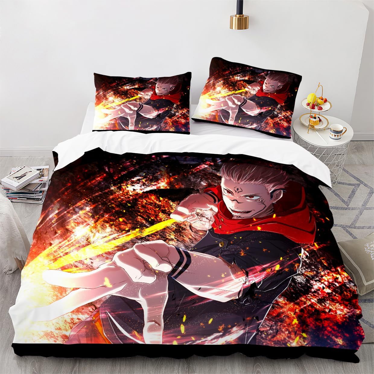 Anime Jujutsu Kaisen Duvet Cover Bedding Set,3D Anime Soft Comfortable Quilt Cover Twin Full Queen King Size with Pillowcases (Color 1, Twin)